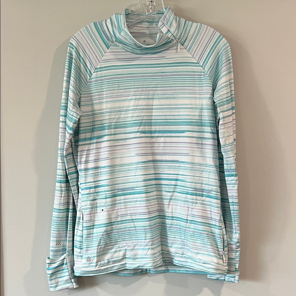 Athleta‎ - Teal, Purple and White Striped Pullover, M